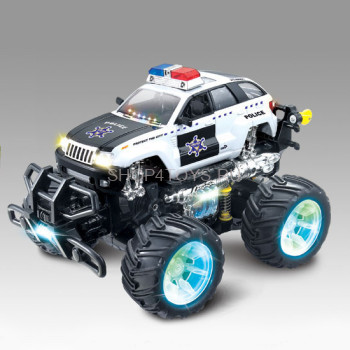 Радиоуправляемый автомобиль перевертыш Acrobatic Dancing Police Car 1:14 - 333-540B Машинка-перевертыш со светящимися колеса и звуком. Корпус в виде полицейского автомобиля Jeep Grand Cherokee
