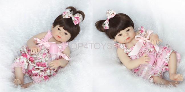 Кукла реборн силиконовая девочка 55 см брюнетка с карими глазами
