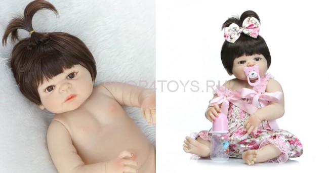 Кукла реборн силиконовая девочка 55 см брюнетка с карими глазами