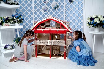 Конструктор 3D деревянный подвижный Lemmo Большой дом для кукол - 00-15 Большой кукольный дом ярко-красного цвета, высотою чуть меньше одного метра, приведет в восторг всех девочек.