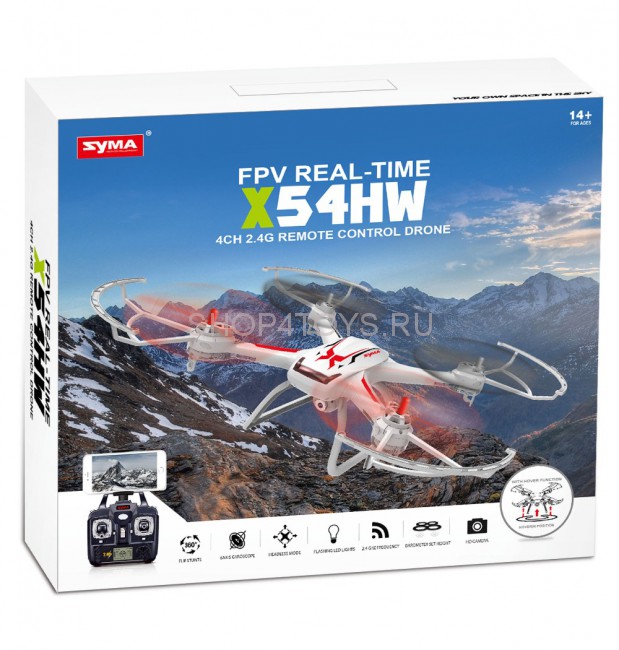 Радиоуправляемый белый квадрокоптер Syma X54HW с WIFI камерой и барометром - X54HW Радиоуправляемый белый квадрокоптер Syma X54HW с WIFI камерой и барометром - X54HW