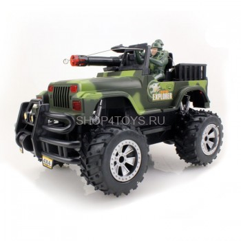 Радиоуправляемый военный джип Army Car 1:16 - 8011A Автомобиль с водителем за рулем, а на багажнике закреплена подвижная ракетная установка с лазерным пулеметом