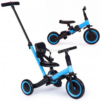 Детский беговел-велосипед 4в1 с родительской ручкой, синий - TR007-BLUE Детский беговел-велосипед 4в1 с родительской ручкой, синий - TR007-BLUE