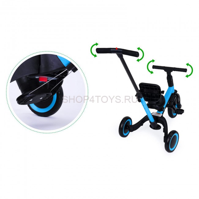 Детский беговел-велосипед 4в1 с родительской ручкой, синий - TR007-BLUE Детский беговел-велосипед 4в1 с родительской ручкой, синий - TR007-BLUE