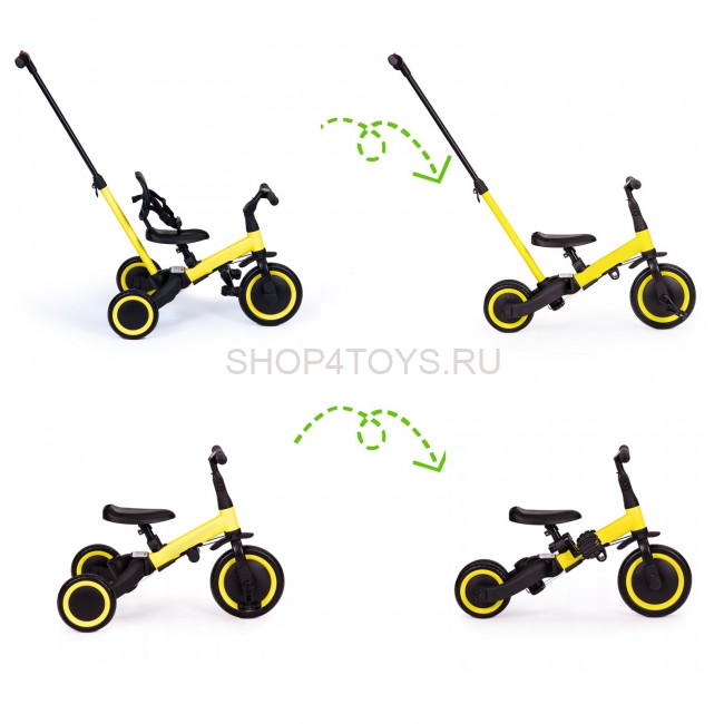 Детский беговел-велосипед 4в1 с родительской ручкой, желтый - TR007-YELLOW