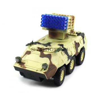 Радиоуправляемый военный бронетранспортер Armored Car 1:20 - 8012B Военный бронетранспортер с лазерной ракетной установкой, да ещё и с солдатами и собаками станет незаменимым помощником на поле боя.