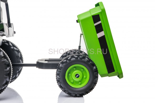 Детский электромобиль трактор с ковшом и прицепом (зеленый, 2WD, EVA) - HL389-LUX-GREEN-TRAILER
