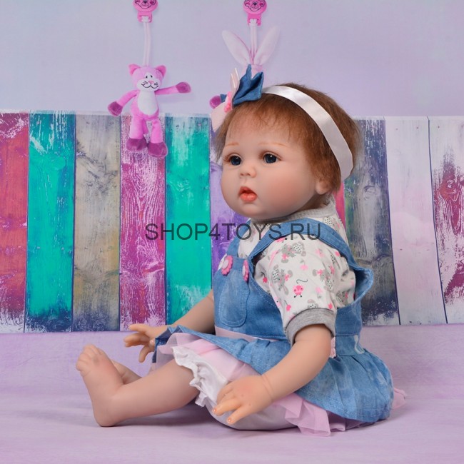 Реборн девочка Тина, реборн в джинсовом сарафане