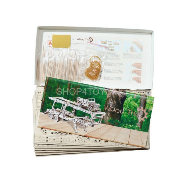 Механический 3D-пазл из дерева Wood Trick Прицеп Автовоз к тягачу Биг Риг - 1234-18
