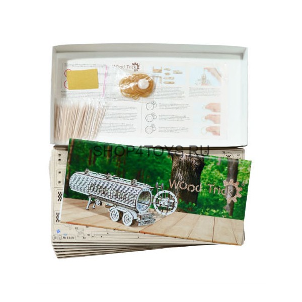 Механический 3D-пазл из дерева Wood Trick Прицеп Цистерна к тягачу Биг Риг - 1234-19