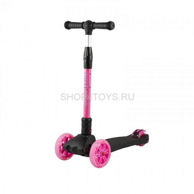 Самокат Трехколесный Складной, со Светящимися Колесами, Черный с Розовым - MSC-J072001D Самокат Трехколесный Складной, со Светящимися Колесами, Черный с Розовым - MSC-J072001D