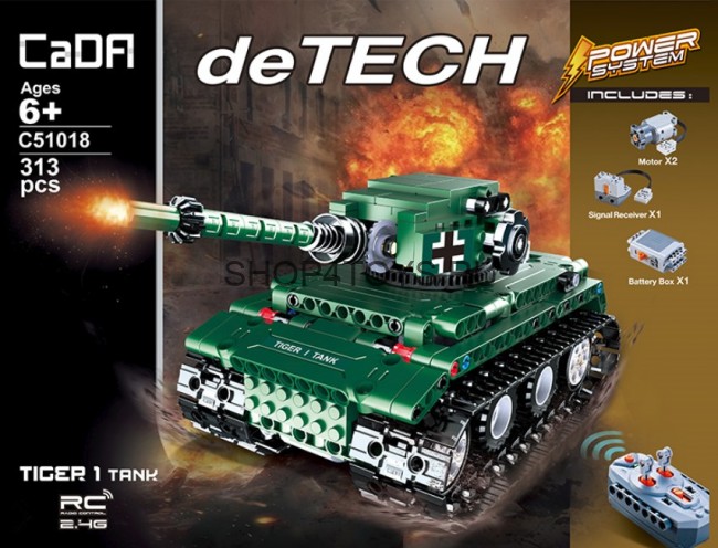 Конструктор Double E Cada Technics, Танк Tiger 1, 313 деталей, пульт управления - C51018W Конструктор Double E Cada Technics, Танк Tiger 1, 313 деталей, пульт управления - C51018W