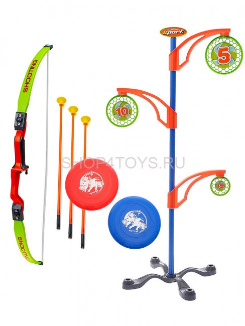 Набор для стрельбы 2в1 (лук со стрелами и стойкой с мишенями + фрисби) - 29881G-1
