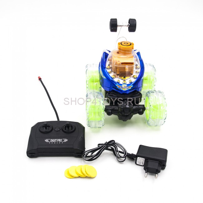 Радиоуправляемая синяя машинка перевертыш со звуком, стреляет дисками - RD970-2-B Радиоуправляемая синяя машинка перевертыш со звуком, стреляет дисками - RD970-2-B