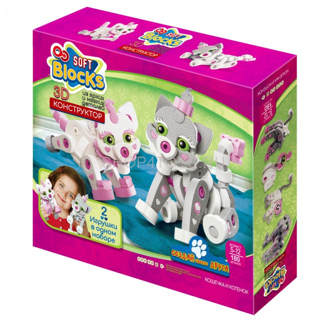 Мягкий конструктор из EVA Soft Blocks "Кошка и котенок" 180 деталей - 3201
