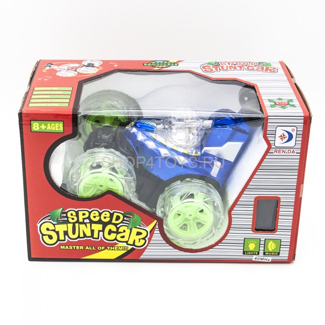 Радиоуправляемая синяя машинка перевертыш со звуком, световой диско-шар - RD970-5-B