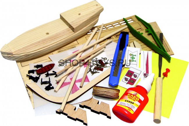 Конструктор из дерева корабль КАРАВЕЛЛА Pinta с инструментами - K10N