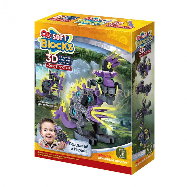Мягкий конструктор из EVA Soft Blocks "Огненный дракон" 79 деталей - 3104