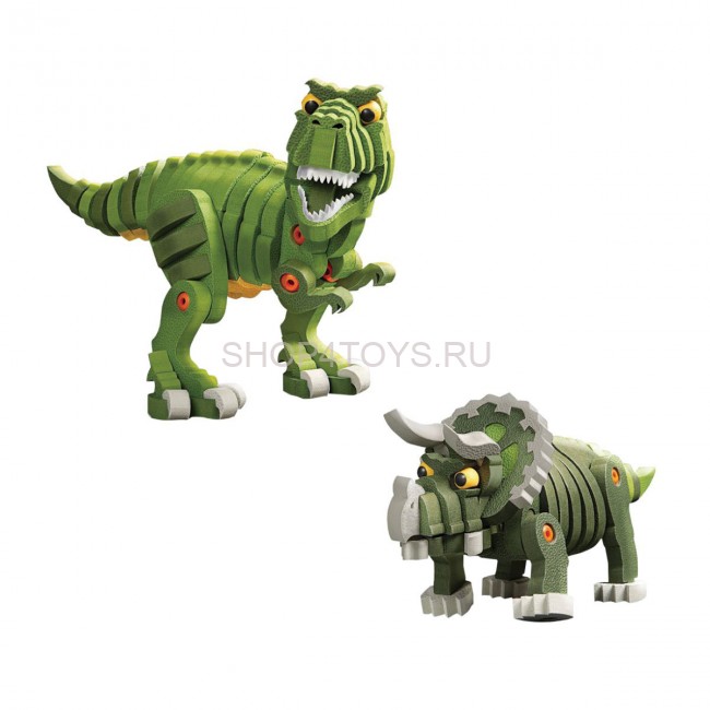 Мягкий конструктор из EVA Soft Blocks "Ти-рэкс и Трицератопс" 200 деталей - 3203