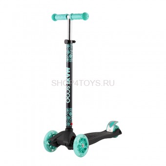 Самокат Трехколесный, со Светящимися Колесами, Черный с Бирюзой - MSC-J082005