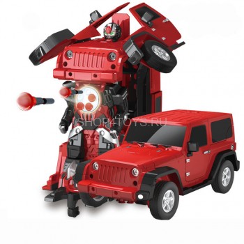 Радиоуправляемый робот трансформер Jeep Rubicon Red 1:14 - 2329PF Радиоуправляемый робот трансформер Jeep Rubicon Red 1:14 - 2329PF, который стреляет ракетами-присосками