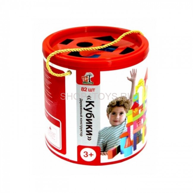 Деревянный конструктор "Кубики" 82 детали - 57043