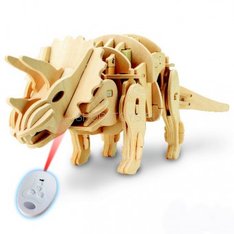 Деревянный конструктор с ДУ, звуковой контроль, звуковые эффекты D-LEX Трицератопс - EL-D400