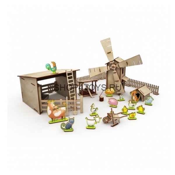 Конструктор ХэппиДом "Большая ферма с животными" из дерева - HK-D006 Конструктор ХэппиДом "Большая ферма с животными" из дерева - HK-D006