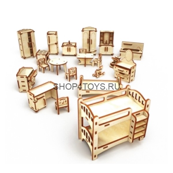 Конструктор ХэппиДом "Коттедж с пристройкой и мебелью" из дерева - HK-D004 Конструктор ХэппиДом "Коттедж с пристройкой и мебелью" из дерева - HK-D004
