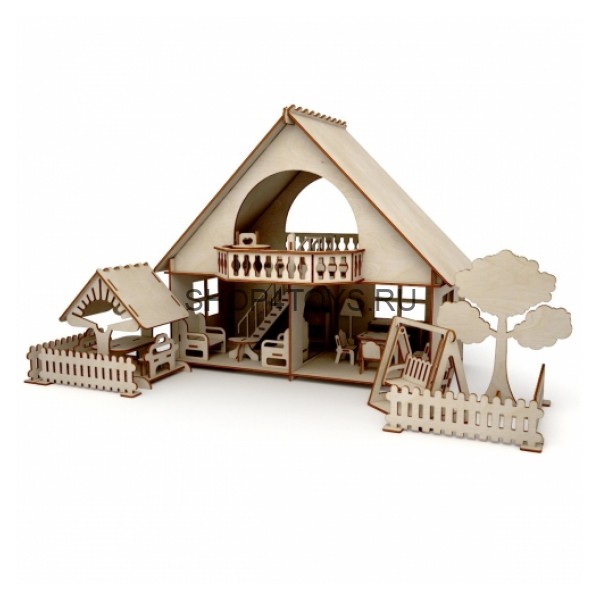 Конструктор ХэппиДом "Летний дом с беседкой и качелями" из дерева - HK-D005 Конструктор ХэппиДом "Летний дом с беседкой и качелями" из дерева - HK-D005
