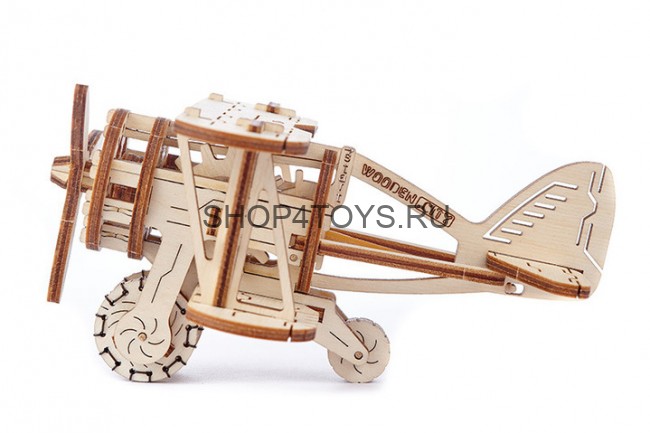 Деревянный механический 3D-пазл Wooden City Самолет Биплан - WR304
