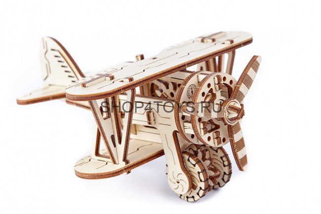 Деревянный механический 3D-пазл Wooden City Самолет Биплан - WR304
