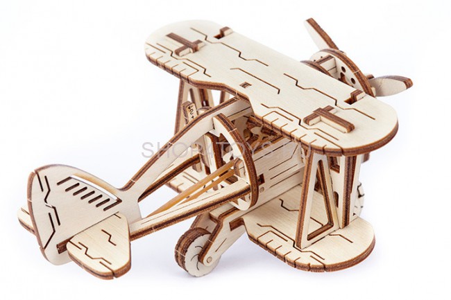 Деревянный механический 3D-пазл Wooden City Самолет Биплан - WR304