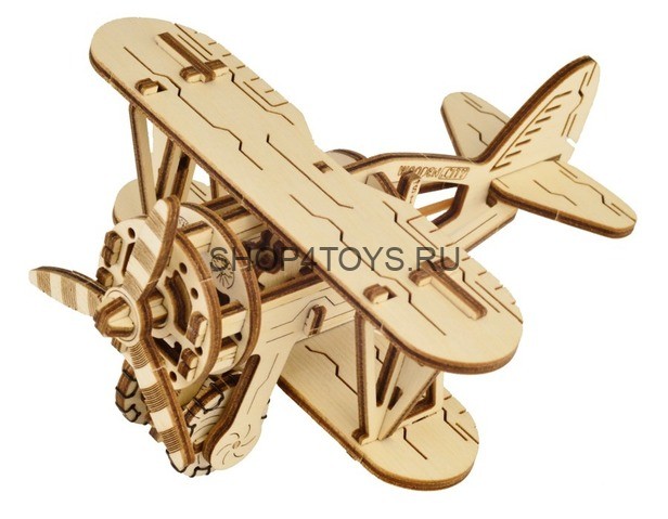 Деревянный механический 3D-пазл Wooden City Самолет Биплан - WR304