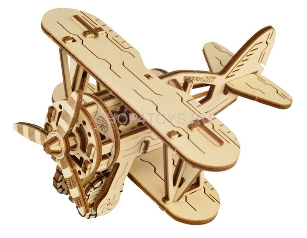 Деревянный механический 3D-пазл Wooden City Самолет Биплан - WR304