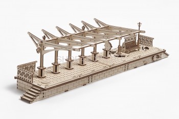 Деревянный 3D конструктор Ugears &quot;Перрон&quot; - 70013 Каждый поезд нуждается в надлежащей станции. Для этого создана модель «Перрон», которая воспроизводит стиль красивой европейской железнодорожной станции.
