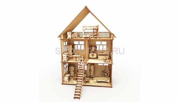 Конструктор ХэппиДом "Коттедж с мебелью" из дерева - HK-D002 Конструктор ХэппиДом "Коттедж с мебелью" из дерева - HK-D002