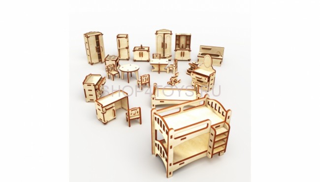 Конструктор ХэппиДом "Коттедж с мебелью" из дерева - HK-D002 Конструктор ХэппиДом "Коттедж с мебелью" из дерева - HK-D002