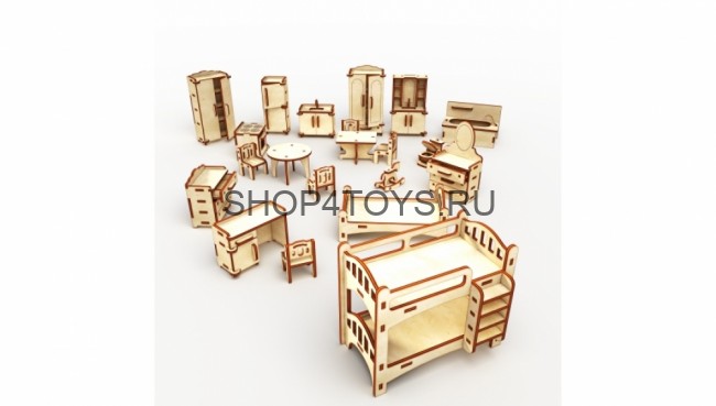 Конструктор ХэппиДом "Коттедж с мебелью" из дерева - HK-D002 Конструктор ХэппиДом "Коттедж с мебелью" из дерева - HK-D002