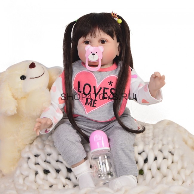 Реборн с соской и бутылкой, реборн с длинными волосами Реборн с соской и бутылкой, реборн с длинными волосами