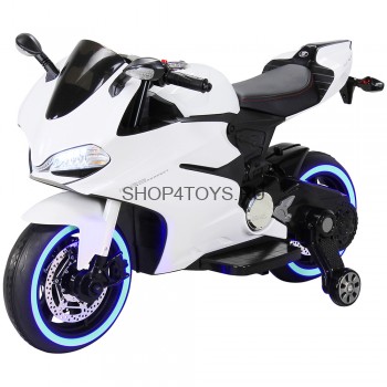 Детский электромобиль - мотоцикл Ducati White - SX1628-G Детский электромобиль - мотоцикл Ducati White - SX1628-G с поворотной ручкой газа, благодаря которой вы можете еще более точно дозировать мощность