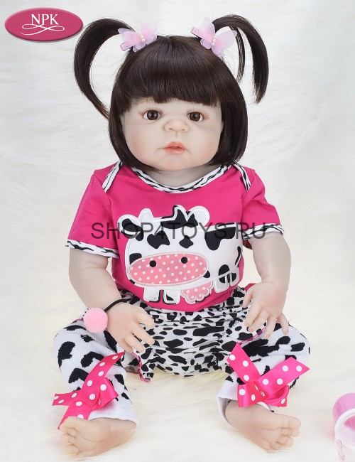 Кукла реборн с длинными волосами хвостиками