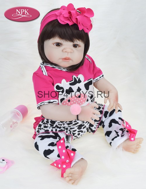 Кукла реборн с длинными волосами хвостиками