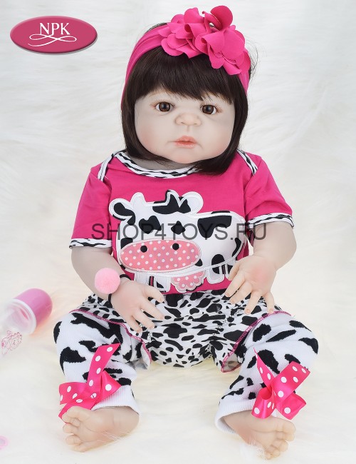Кукла реборн с длинными волосами хвостиками
