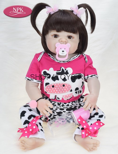 Кукла реборн с длинными волосами хвостиками