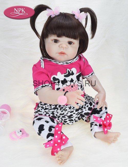 Кукла реборн с длинными волосами хвостиками
