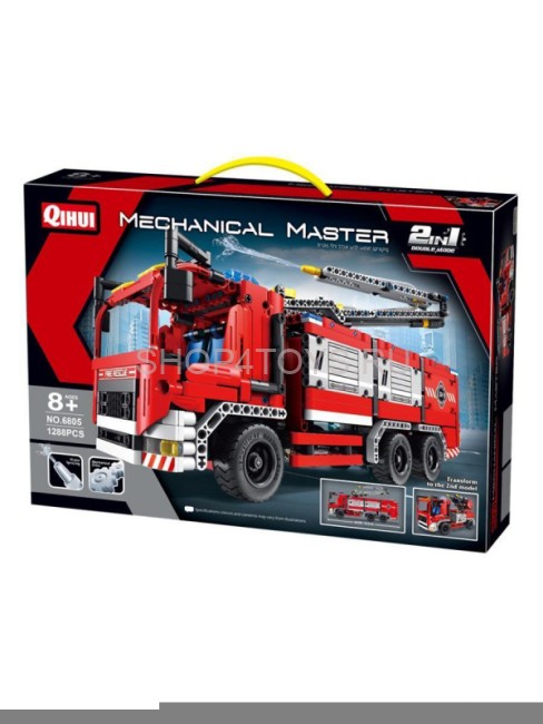 Конструктор QiHui Technic Пожарная машина 2в1 (1288 деталей, стреляет водой, пульт) - QH6805