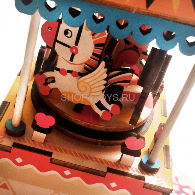 Деревянный 3D конструктор - музыкальная шкатулка Robotime "Merry-go-round" - AM304