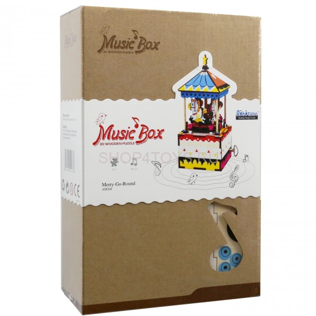 Деревянный 3D конструктор - музыкальная шкатулка Robotime "Merry-go-round" - AM304