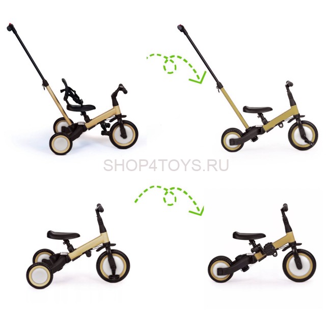 Детский беговел-велосипед 4в1 с родительской ручкой, бежевый - TR007-BEIGE Детский беговел-велосипед 4в1 с родительской ручкой, бежевый - TR007-BEIGE